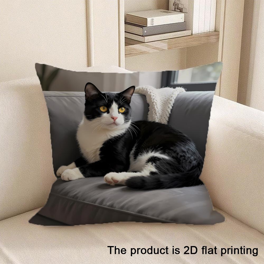 1pc Cute Cat Themed 2D Flat Printed Pillowcases Sofa cushion cover home bedroom room decoration