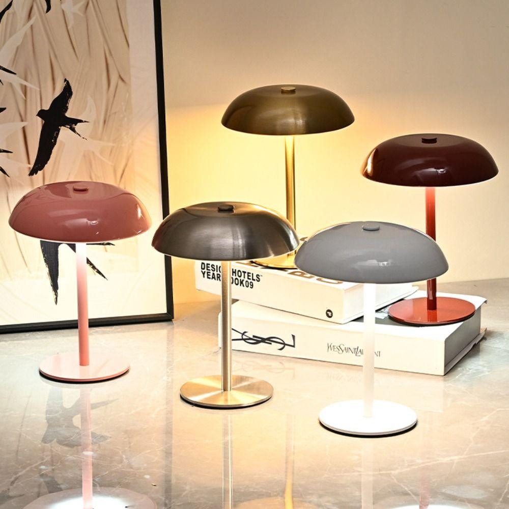 3-Color Lights Mushroom Table Lamp Touch Control Stepless Dimmable Metal Bedside Lamp Detachable Non-slip Bottom LED Desk Light