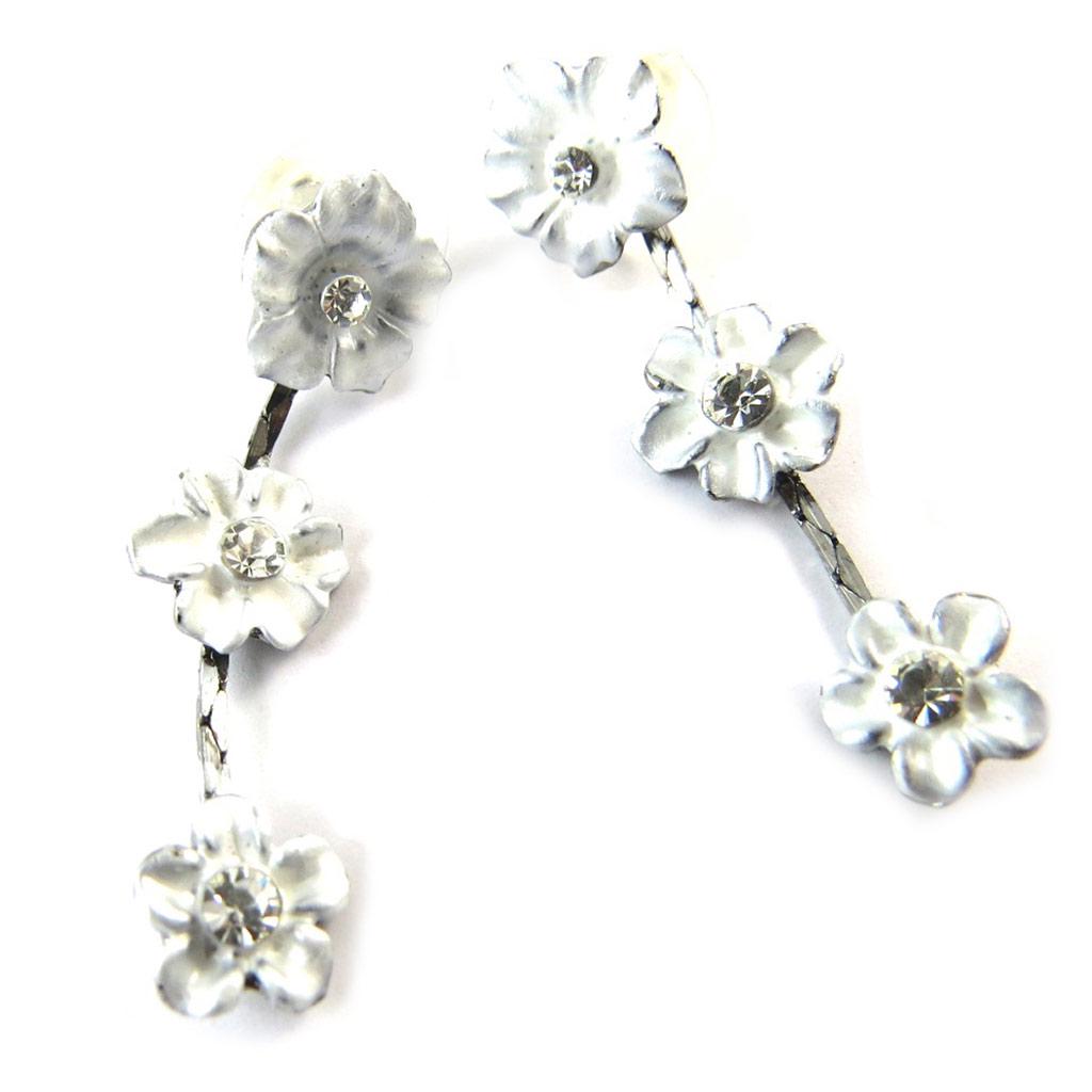 Les Trésors De Lily [N9927] - Designer Earrings 'Paradis Floral' White Silver Gray
