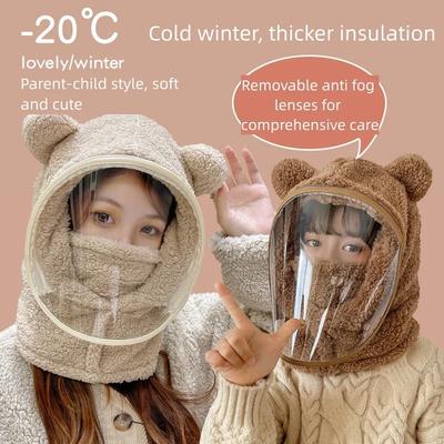 Adult Windproof Full Face Mask Hat Autumn Winter Head Neck Cover Ski Cycling Beanies Kids Cute Bear Ear Protection Caps Mask