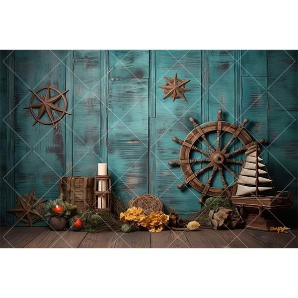 Summer Nautical Photography Background Underwater Pirate Wood Board Sailboat Rudder Boy Kids Birthday Party Decor Photo Backdrop