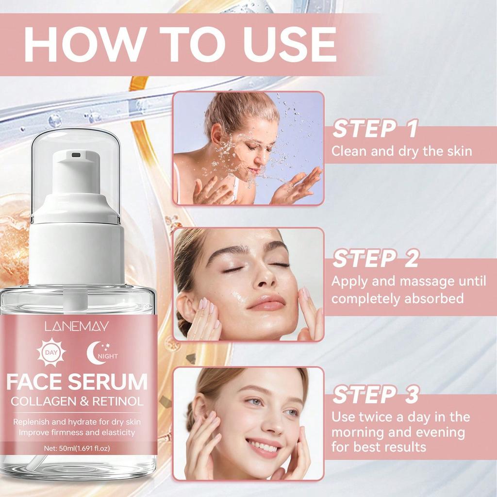 Collagen Retinol Facial Serum Anti Aging Wrinkle Reduction Face Treatment Skin Care Moisturizing Cream Organic Formula
