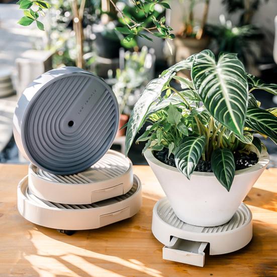 Pojízdný podstavec na rostliny Kulatý podnos pod květináč se skrytou drenážní nádržkou Podnos pod květináč s brzdovými kolečky pro vnitřní i venkovní použití