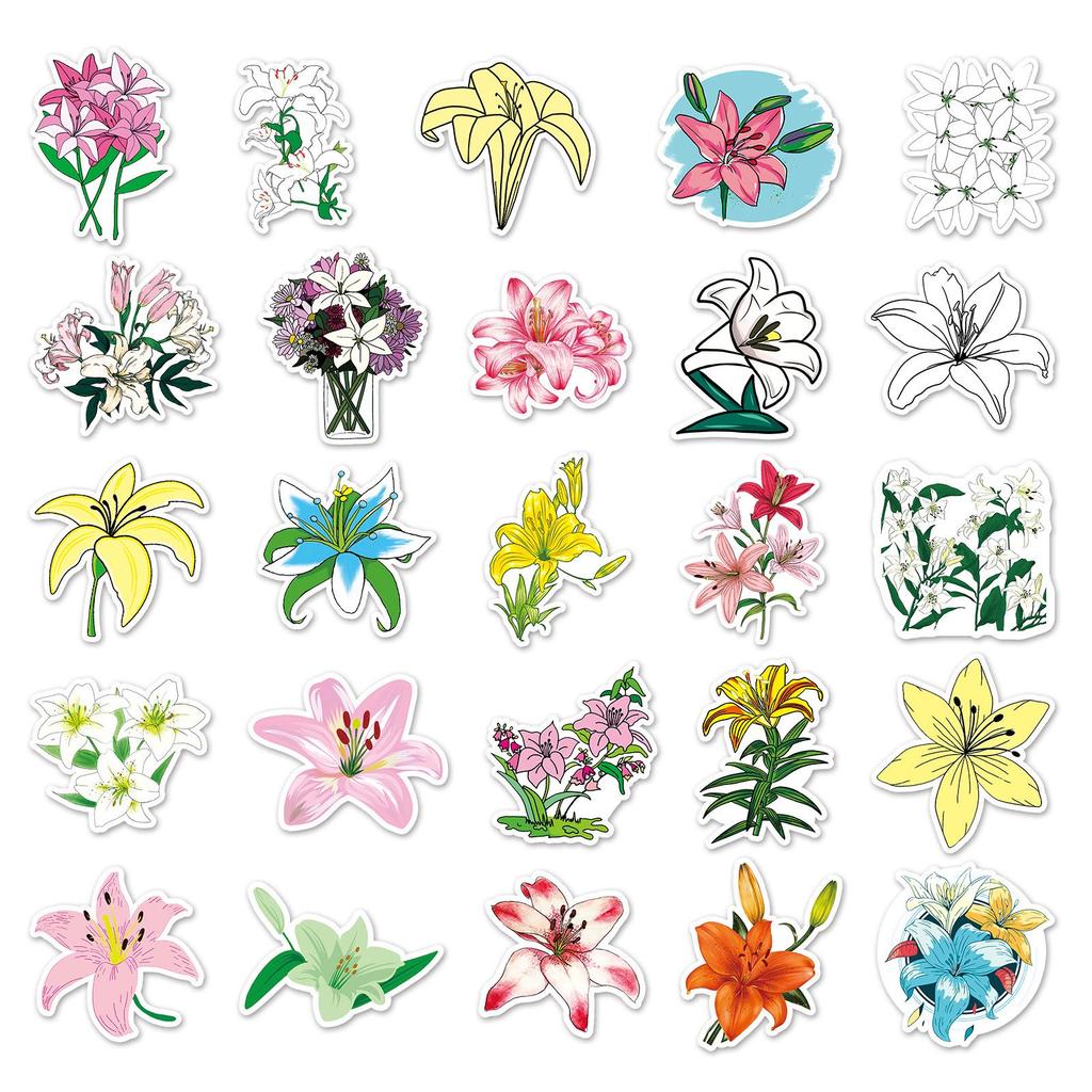 Lily Flower Travel Stickers: 50 Waterproof Cartoon Plant Designs for Suitcase & Laptop Decoration