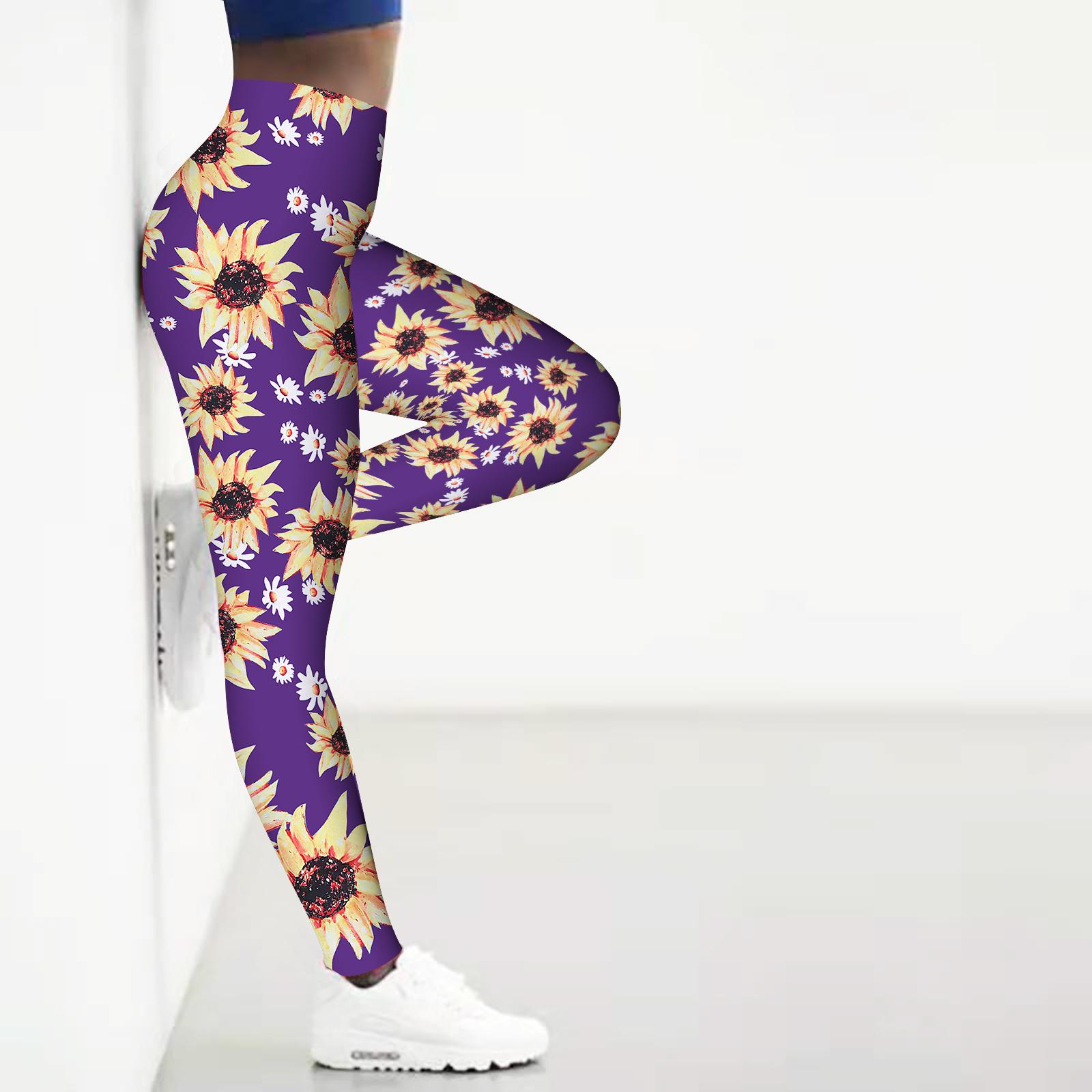 

Женские красивые принты с хризантемами, эластичные леггинсы для йоги, фитнеса, бега, спортзала, спорта и активного отдыха 7XL фиолетовый