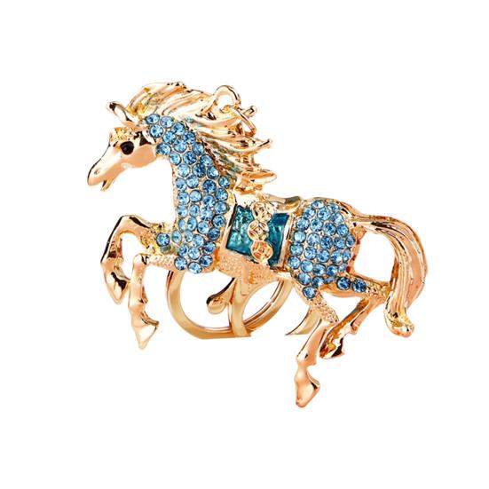 Wealth Horse Car Keyring Rhinestones-Encrusted 3D Zodiac Horse Design Key Chain Metal Charm Bags Keyring