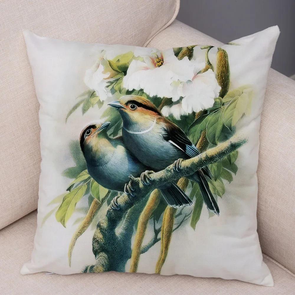 Birds And Flowers Double-sided Printed Pillow Cover Short Plush Suitable Living Rooms Bedrooms Sofas Throw Cushion Cover