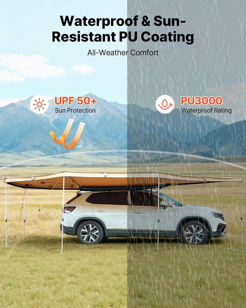 270 Degree Awning, 12.4 Driver Side Vehicle Awning, Waterproof UV50+ Car Side Awnings with Carry Bag, All-Weather Free-Standing Overland Awnings Car