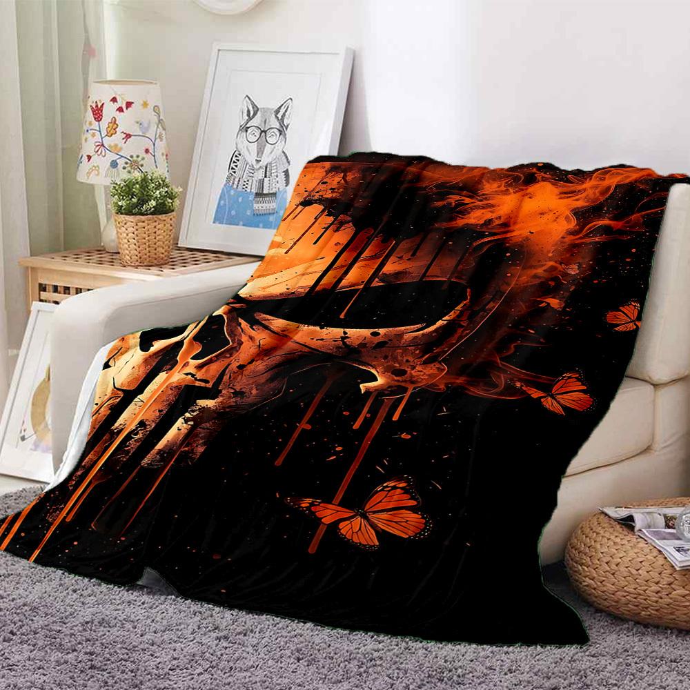 1pc Punisher Butterflies Skull Blanket, Lightweight Flannel Throw Blanket for Sofa, Bed, Travel, Camping, Living Room, Office, Couch016