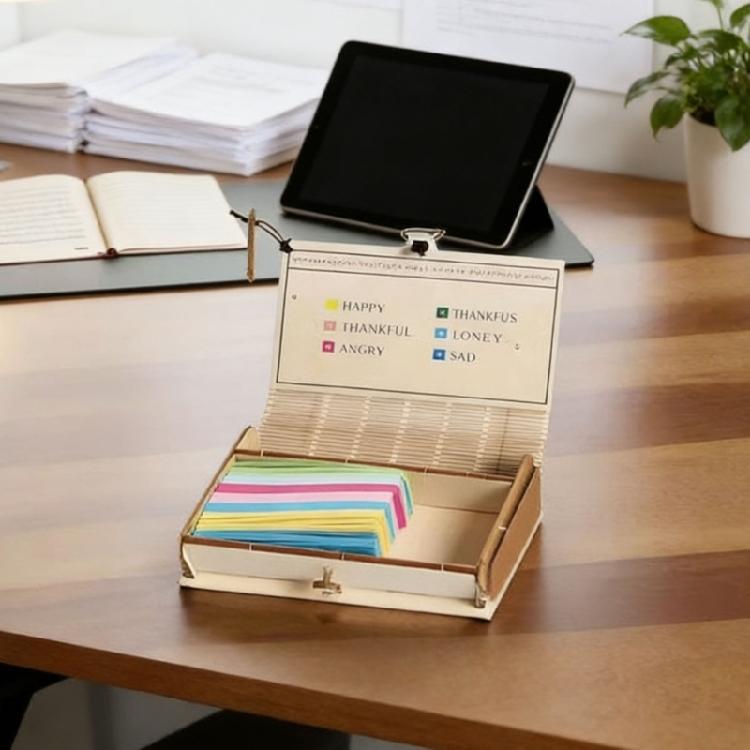 Wooden Note Card Organiser Storage Box Includes 150 Sheets Note Paper for Desk Organization and Holidays Gift Giving