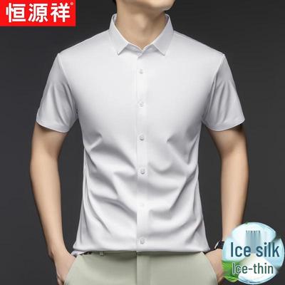 Hengyuanxiang Men's Ice Silk Short Sleeve Business Casual Shirt