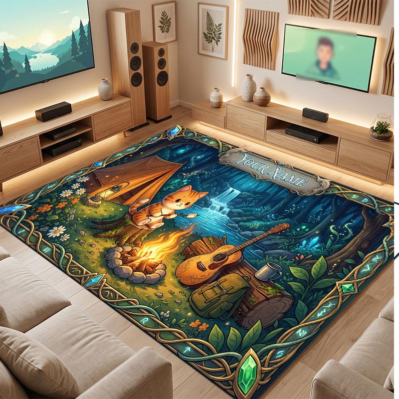 Nature Library Travel Theme Crystal Velvet Floor Rug Personalized Custom Name Text Warm Carpet Home Decoration