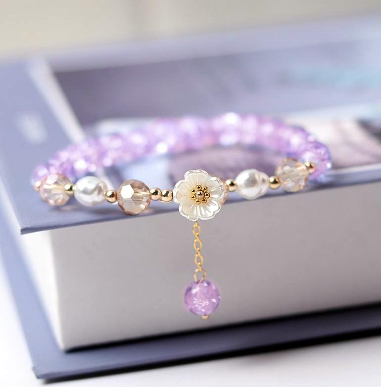 Fashion Flower Imitation Pearl Crystal Bracelet Women Boho Colorful Beads Elastic Adjustable Bracelet Friendship Jewelry Gift