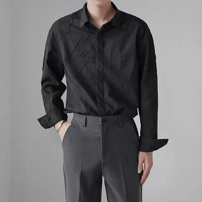 Solid Color Buttoned Long-sleeved Lapel Cardigan Shirt for Men Loose Casual Handsome Korean Style Top