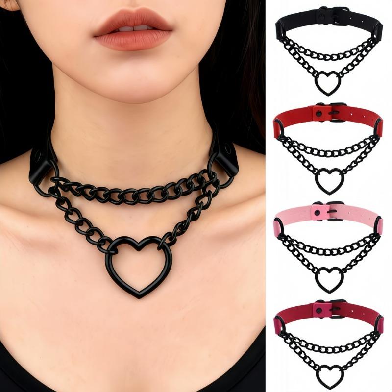 Eco-friendly PU Leather European and American Harajuku Peach Heart Black Chain Collar Necklace Necklace Trend Love Collar Neck Neck Collarbone Chain