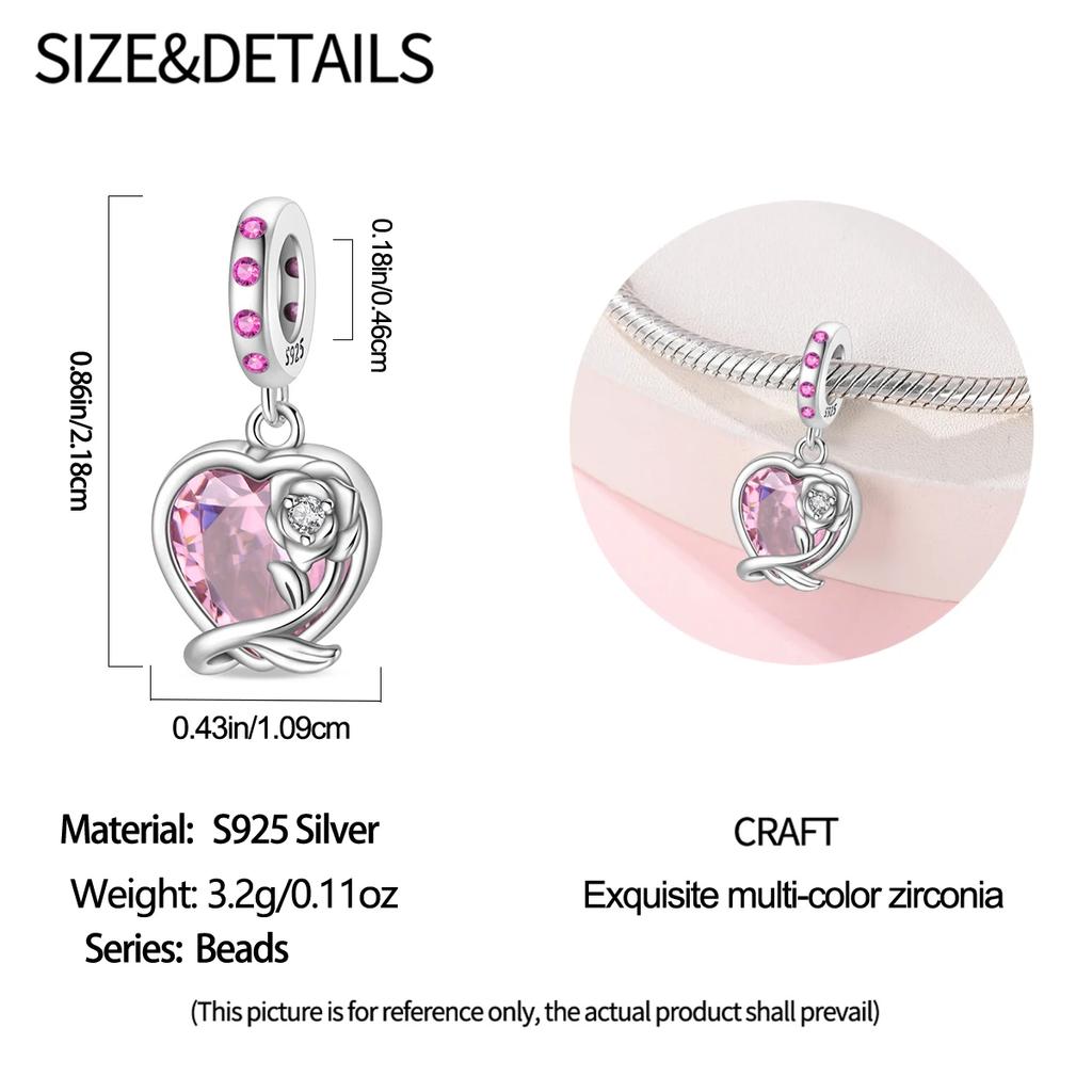 Charm Bead Charms Authentic copper Plated Pink Zircon Rose Pendant Bead Charms Compatible With Bracelets Diy Fine Gift Women Delicate Jewellery