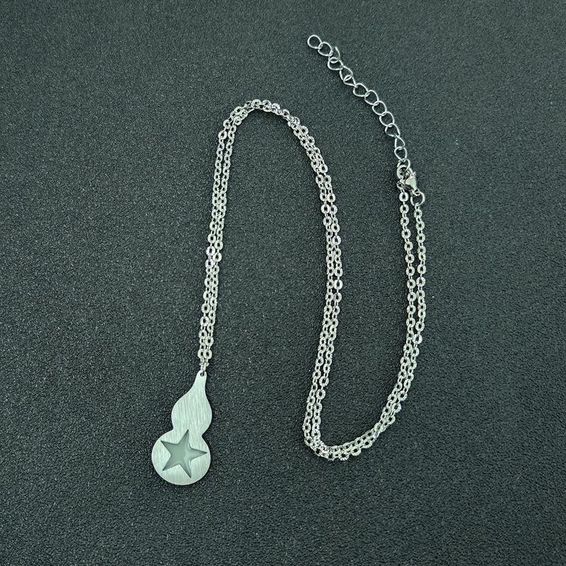 Luminous Stainless Steel Four-Leaf Clover & Glowing Gourd Pendant Necklace
