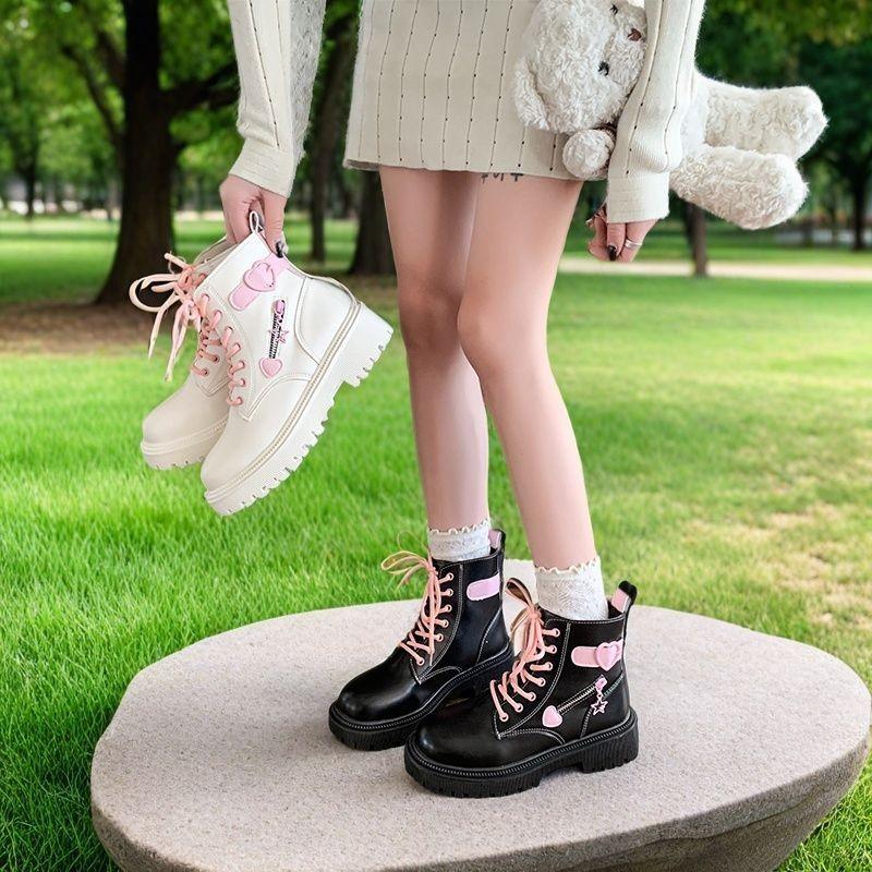 Women Boots Fashion Autumn Winter New Cotton Soft Sole Pink Boots Women Love Side Zip Round-Toe Goth Platform Shoes For Women