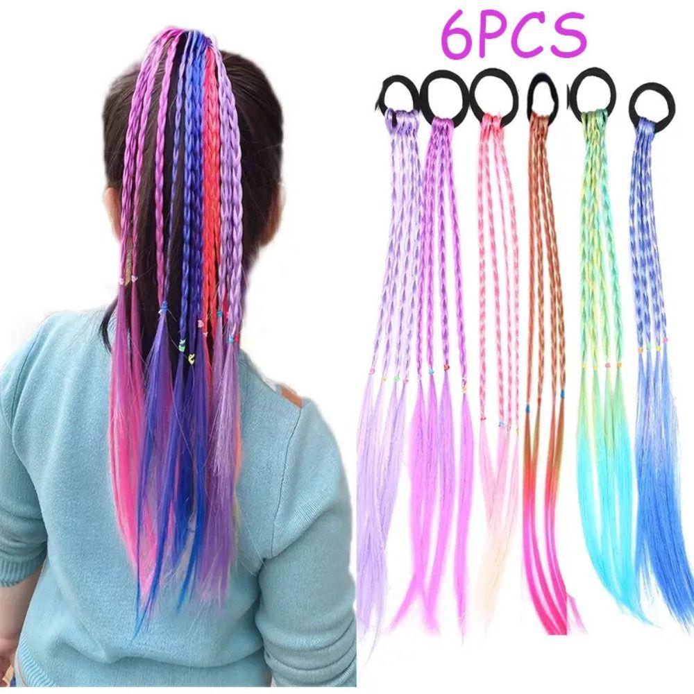 6Pcs Multi-Strand Design Rainbow Long Straight Braid Hair Synthetic Hair Extensions Cosplay