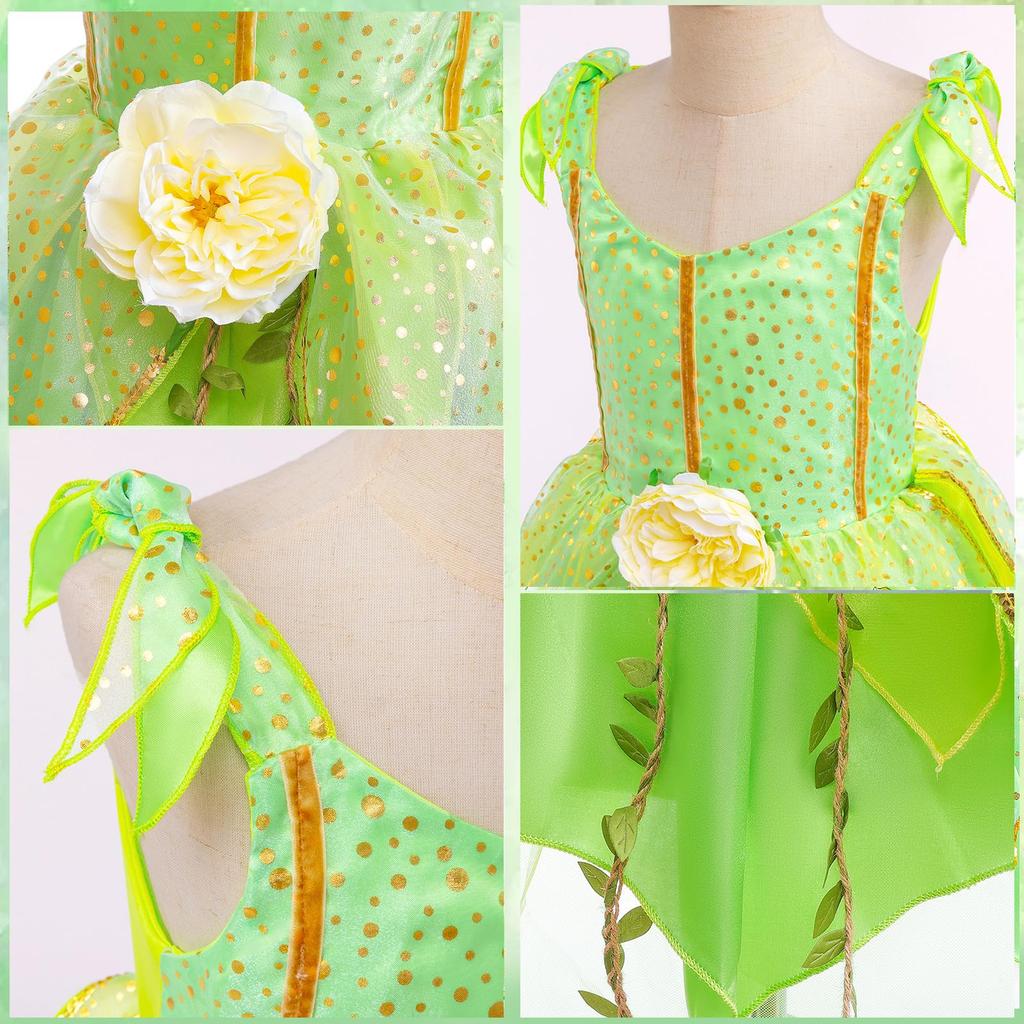 Mprocen Princess Dress, Cosplay, Kids' Costume, Halloween Costume, Luxury Accessories Set of 8 (Gloves, Crown, Magic Wand, Necklace, Earrings, Ring,