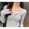 American-Style Button-Down Half-Open Collar Long-Sleeve Slim Fit Korean Base Layer Top