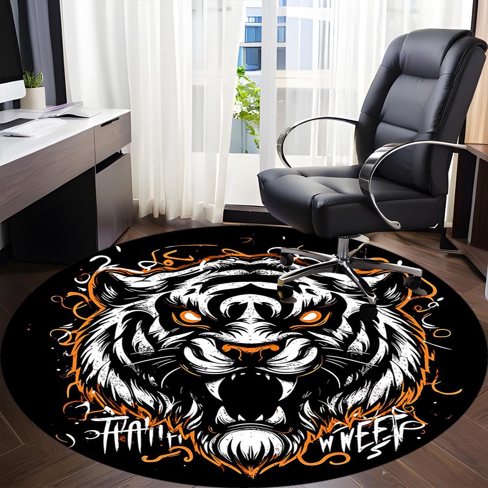 1pc Tiger Spirit Office Round Area Rug, Under Office Chairs Bedroom Living Room Home Decor, Room Deco