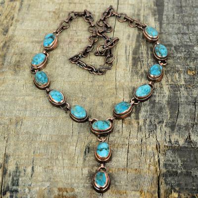 Collar de turquesa tibetana collar de cobre electroformado collar de cadena ajustable joyería electroformada hecha a mano collar de piedras preciosas para regalo