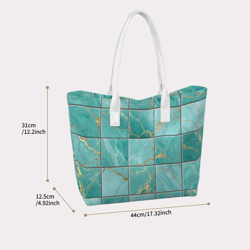 Teal Marble Pattern Tote Bag Stylish Daily Shoulder Bag for Women