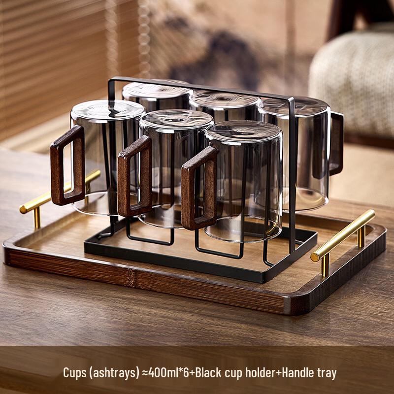 Handun Heat-Resistant Glass Cup Set with Tray and Rack