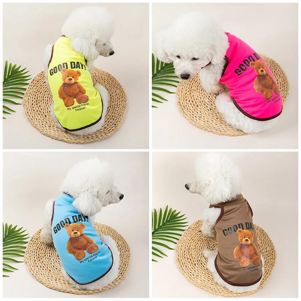 Spring Dog Vest Thin Breathable Puppy Clothes Cute Bear Printed Cat T-shirt Sleeveless Chihuahua Pullover Pet Supplies