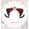 Gothic Halloween Headband With Horns Skull Devil Red Rose Hair Accessory Costume Party Unisex