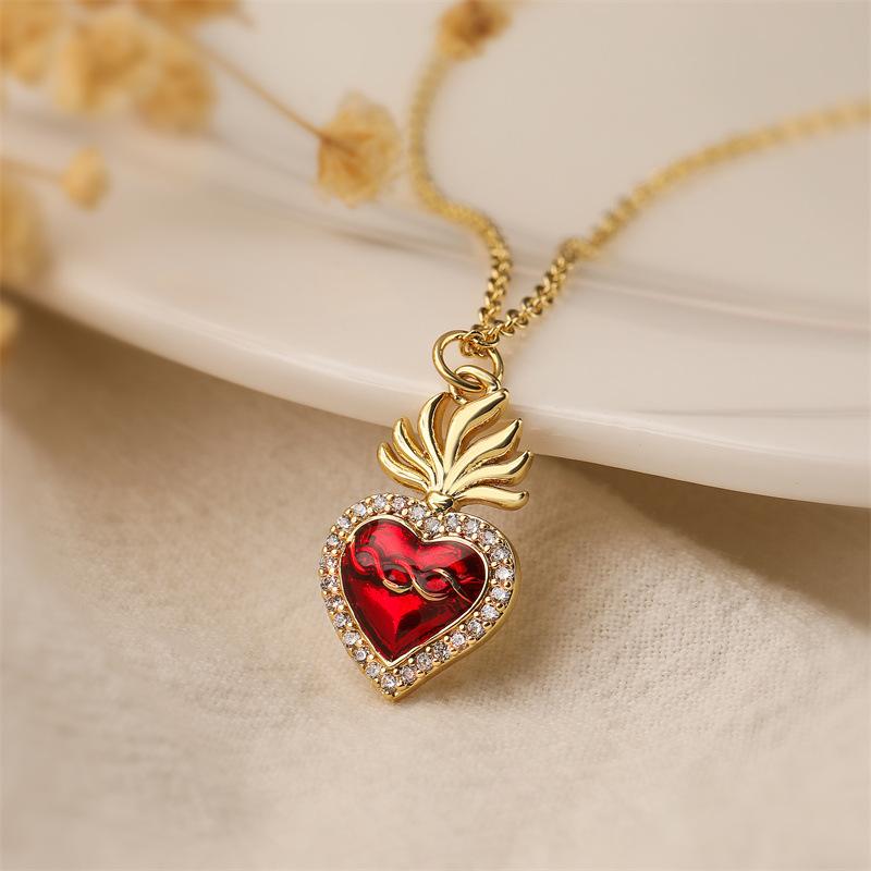 Love Wings Pendant Necklace for Women, European and American INS Fashion Versatile, Copper Plated Real Gold Zircon Drip Oil