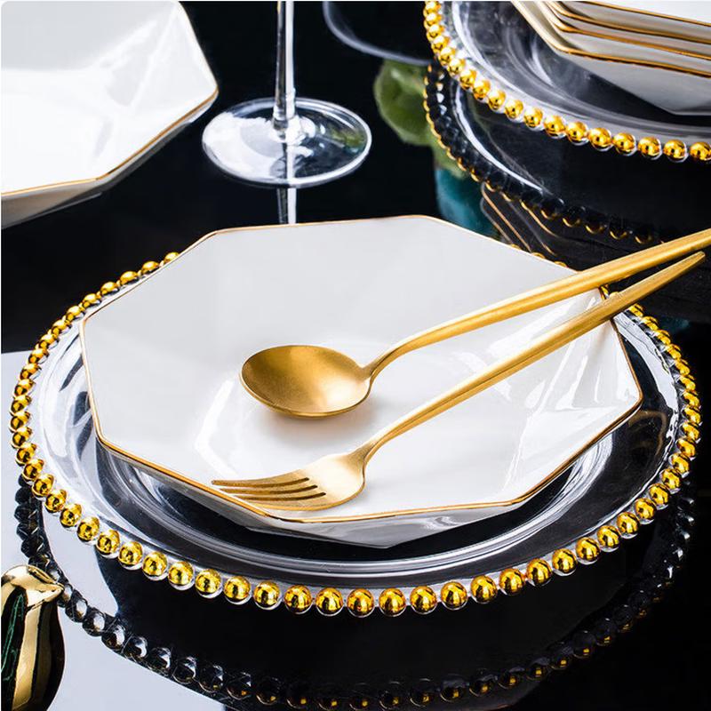 SIFAR Kreativní keramický jídelní talíř se zlatým okrajem