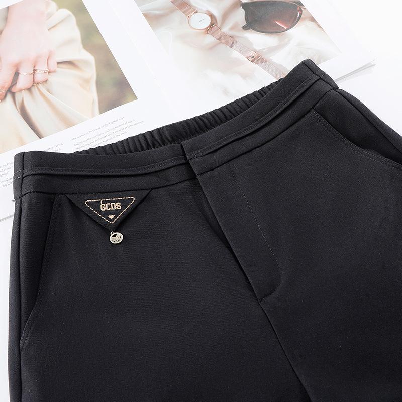 2025 Spring Women's High-End Wide-Leg Black Drape Pants - Casual High-Waisted Straight-Leg for Spring & Autumn