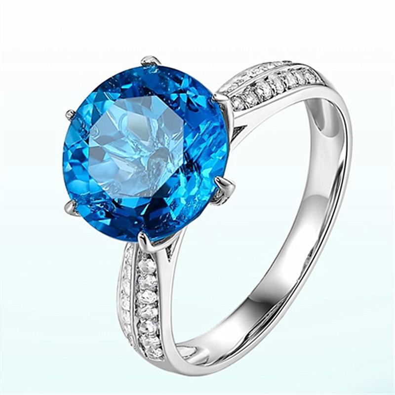 Round Ring For Women Copper Jewelry With Sapphire Zircon Gemstone Open Finger Rings Wedding Party Gift Accessories