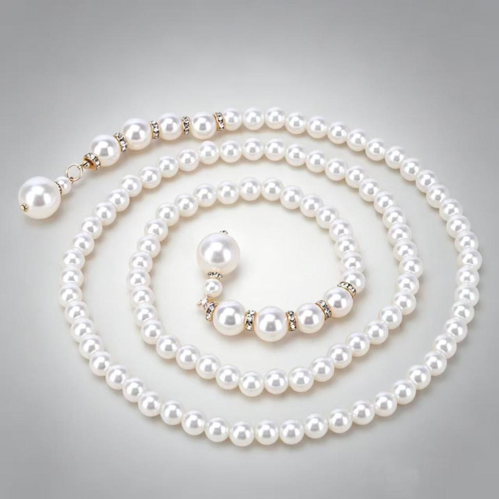 French Imitation Pearl Waist Chain: Versatile Elastic Knot Belt for Shirt Dresses, Fashionable and Simple.