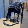 New Spring/Autumn Vintage Washed Rabbit Ear Denim Hat for Women, Japanese Style, Unique Trendy Street Fashion Hat