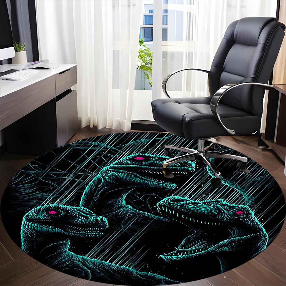 1pc Jurassic Dinosaurs Office Round Area Rug, Indoor Mat Suitable For Office,Bedroom Living Room Home Decor, Room Deco A0926105