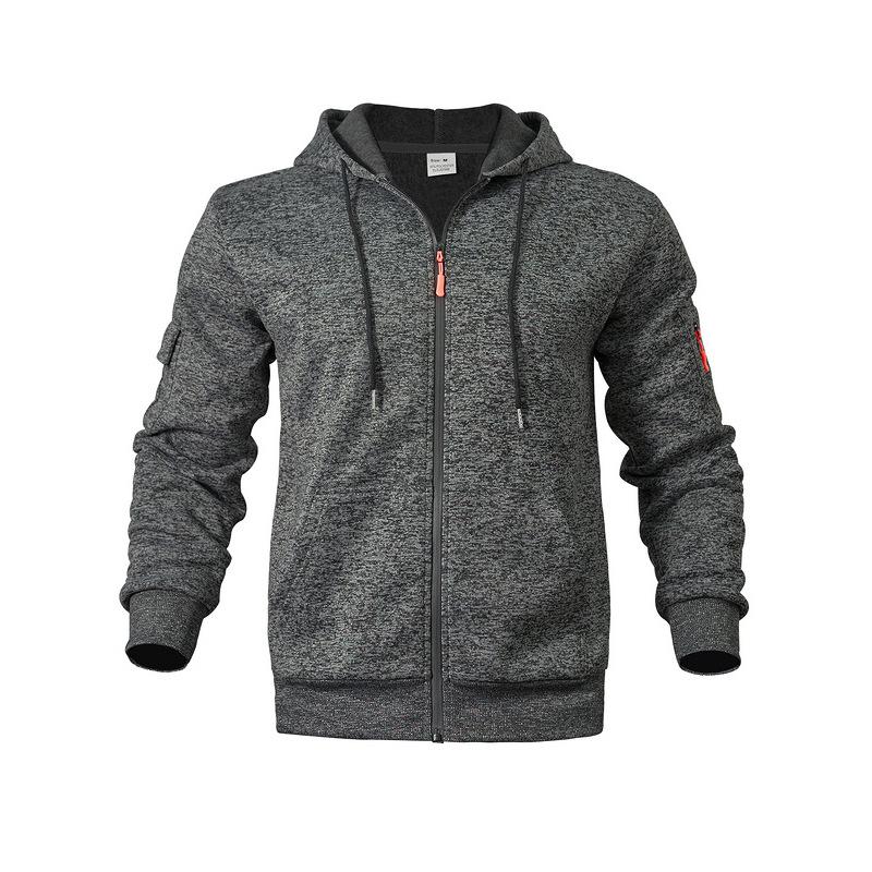 Men Vintage Heavyweight Fleece Lined Hooded Zipper Cargo Pocket Casual Sweatshirt