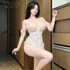 Sexy underwear women's sexy hollow lace lace open crotch onesie steel tray gathering suspender perspective pure desire pajamas