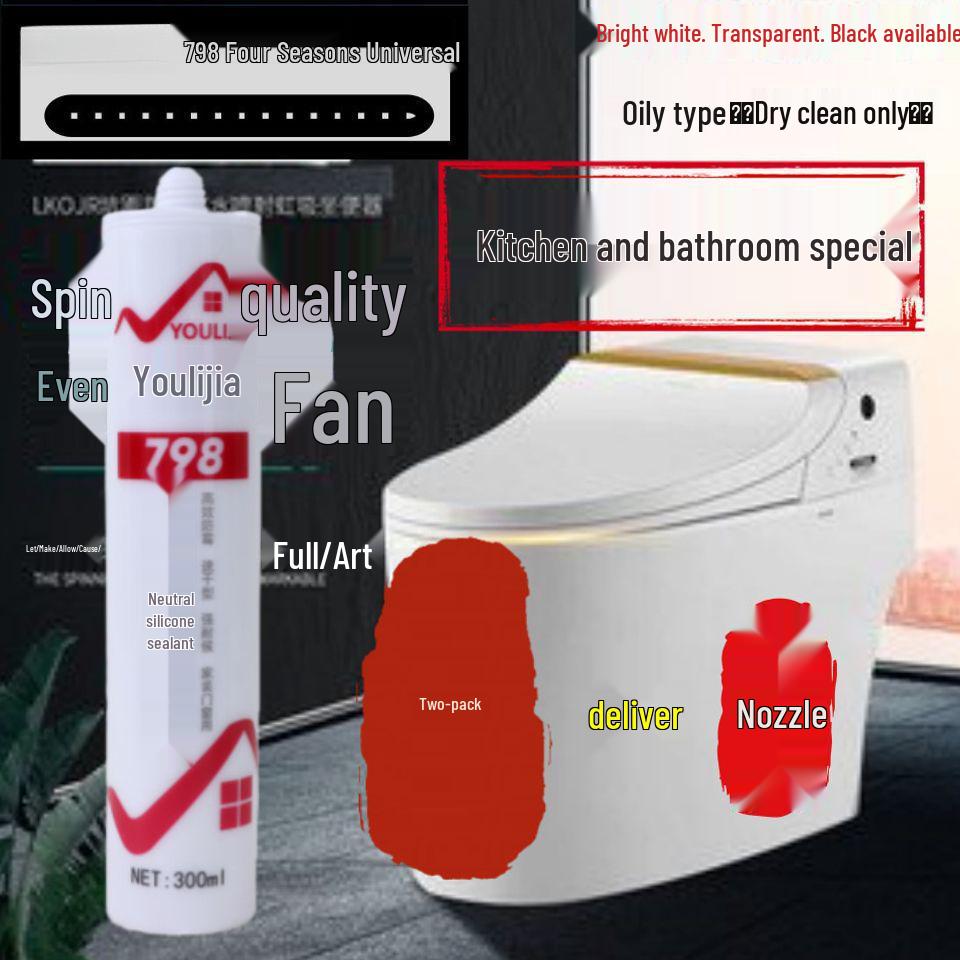 Eco-Friendly Quick-Dry Anti-Mildew Silicone Sealant for Glass, Transparent & Waterproof for Kitchen, Bathroom, Toilet, Door, and Window Applications