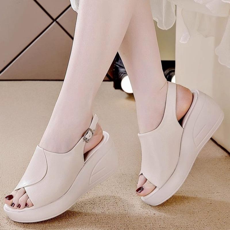 Roman sandals women's summer 2025 new fashion wedge heel fish mouth women's shoes soft sole fish mouth thick sole muffin shoes