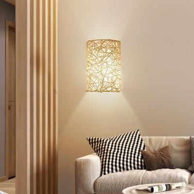 Modern Nordic Rattan Wall Lamp Vintage Japanese Pastoral Vine Decorative Wall Sconces Light for Bedside Foyer Living Room E27