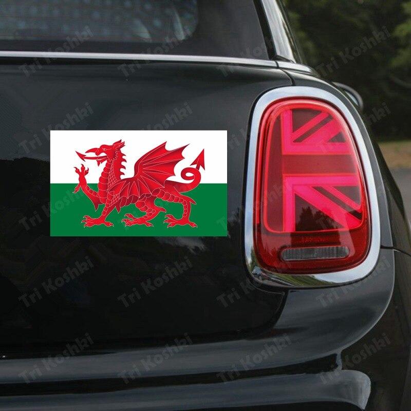 Tri Koshki KCS398 Národní vlajka Walesu Nálepka na auto PVC obtisky Nálepka na příslušenství pro motocykly na stěnu dveří nárazníku automobilu