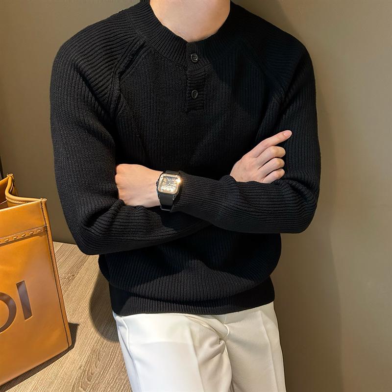 

Вязаный свитер с полуоткрытой горловиной, мужской, с дизайнерским смыслом, рукава длиной до плеч, свободный крой, свитер, нитяное пальто, базовый слой 3XL чёрный