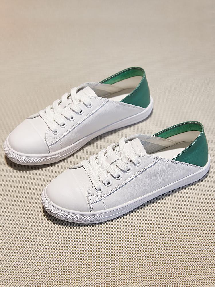 The First Layer of Cowhide Leather Little White Shoes Women's New Women's Shoes Lace Up Korean Version of Low-top Casual Board Shoes Women's