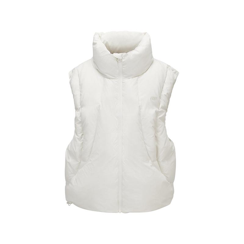 Skechers Sport League Series High Neck Loose Warm Vest Down Gilet Women vest Cotton-Candy-White L425W039-0074