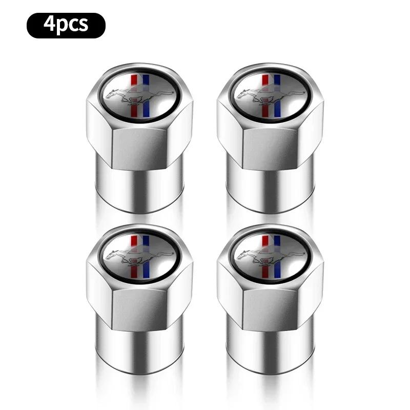 

Car Sticker Hot For Ford 4Pcs Car Logo Metal Wheel Stem Covers Tire Valve Caps Decoration For Ford Mustang GT500 GT350 Cobra She срібний