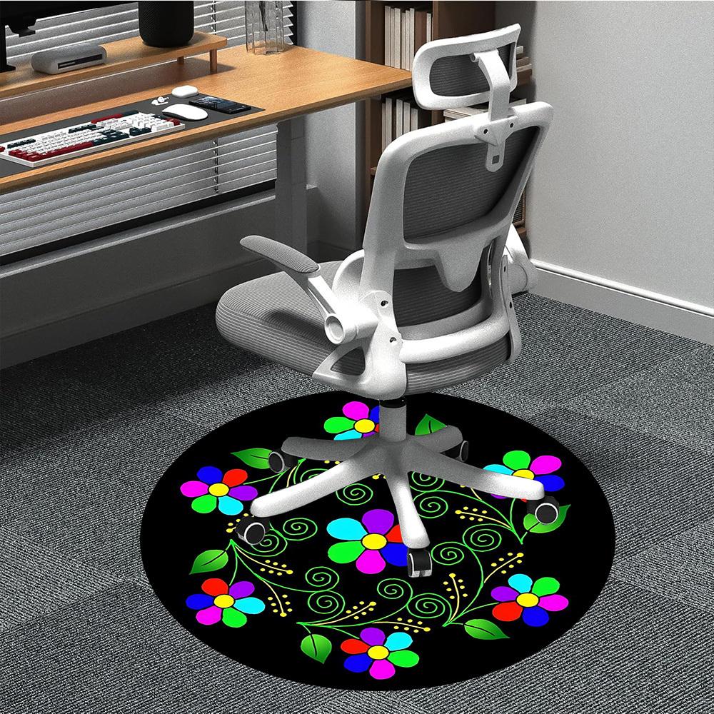 1pc Floral Mandala Design Chair Carpet for Office, Round Polyester Mat, Indoor Decor for Office, Easycare Fabric, Washable Non-slip Area Carpet