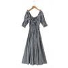 Autumn 2025 European Style Pastoral Plaid Puff Sleeve Dress for Women